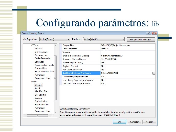 Configurando parâmetros: lib 