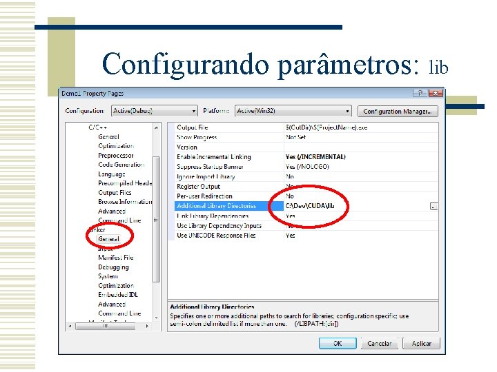 Configurando parâmetros: lib 