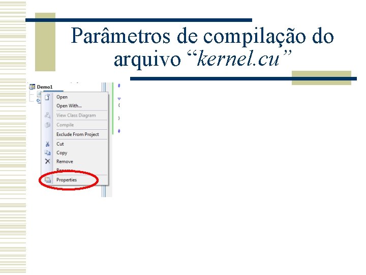 Parâmetros de compilação do arquivo “kernel. cu” 