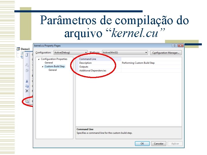 Parâmetros de compilação do arquivo “kernel. cu” 