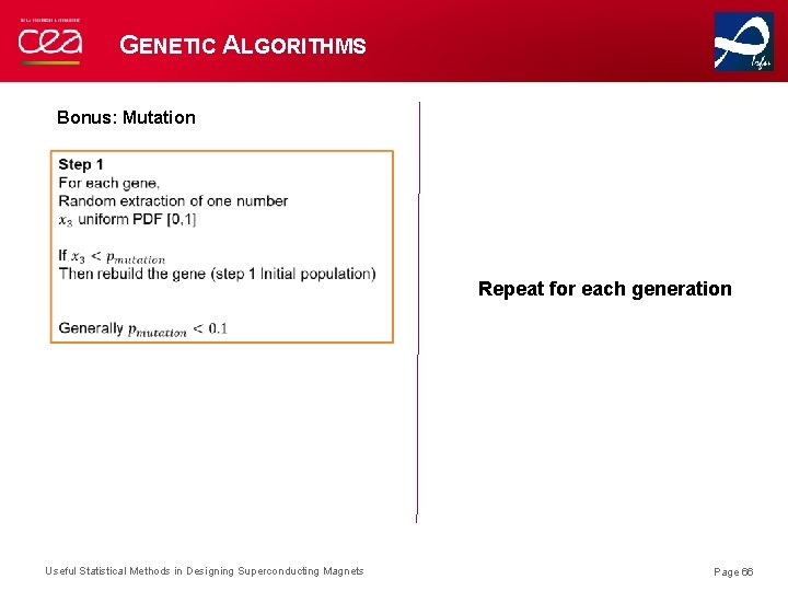 GENETIC ALGORITHMS Bonus: Mutation Repeat for each generation Useful Statistical Methods in Designing Superconducting