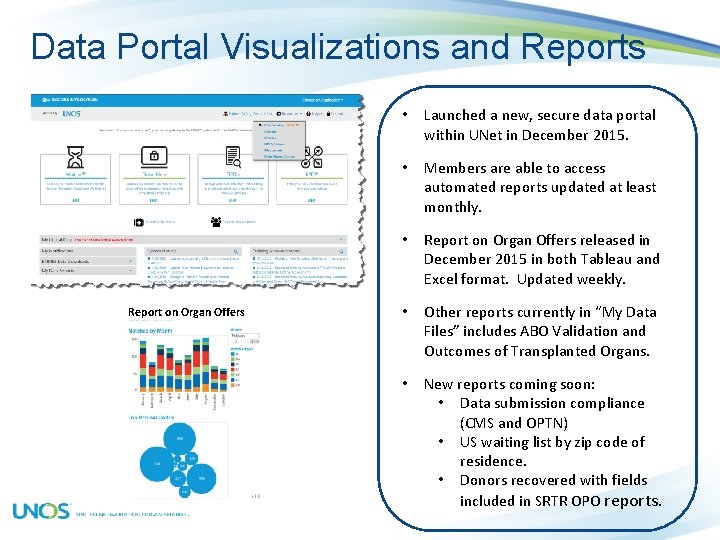 Data Portal Visualizations and Reports Report on Organ Offers • Launched a new, secure