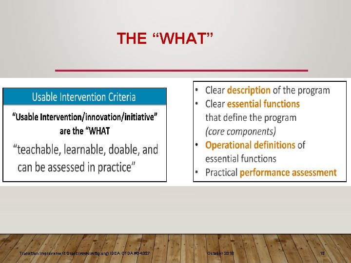 THE “WHAT” Transition Improvement Grant (www. witig. org) IDEA CFDA #84. 027 October 2016
