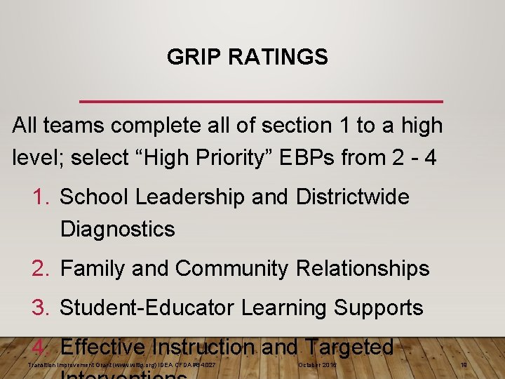 GRIP RATINGS All teams complete all of section 1 to a high level; select