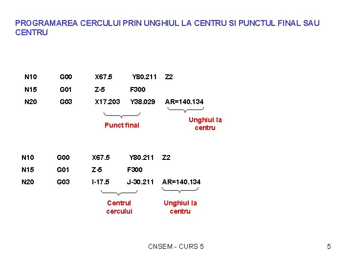 PROGRAMAREA CERCULUI PRIN UNGHIUL LA CENTRU SI PUNCTUL FINAL SAU CENTRU N 10 G