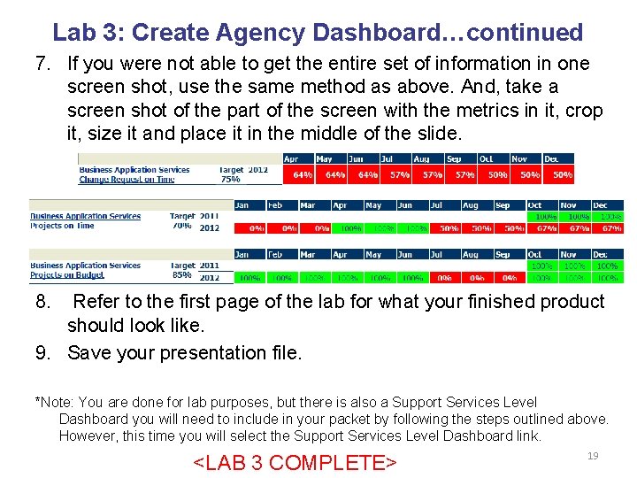 Lab 3: Create Agency Dashboard…continued 7. If you were not able to get the