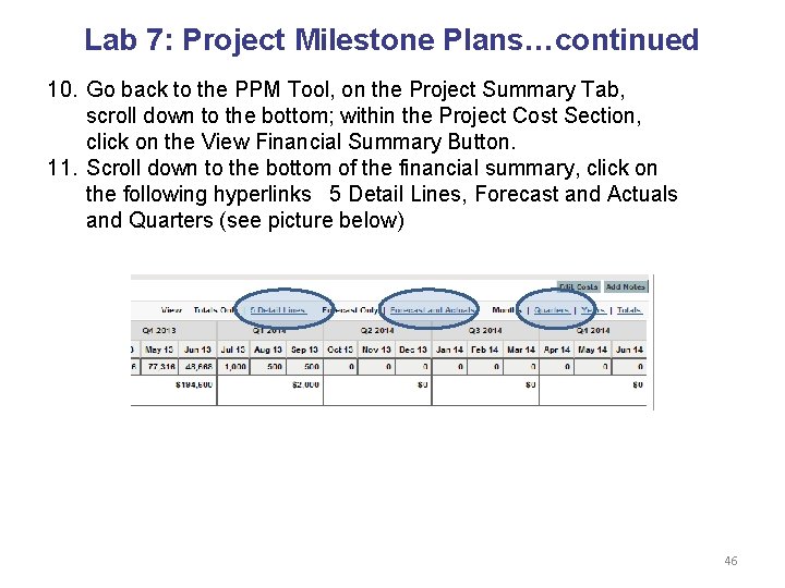 Lab 7: Project Milestone Plans…continued 10. Go back to the PPM Tool, on the