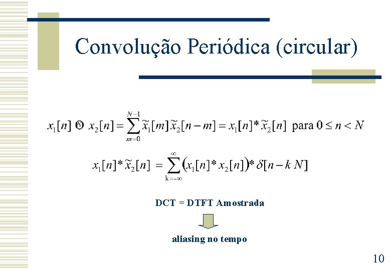 Convolução Periódica (circular) DCT = DTFT Amostrada aliasing no tempo 10 