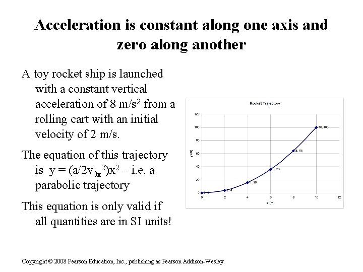 Acceleration is constant along one axis and zero along another A toy rocket ship