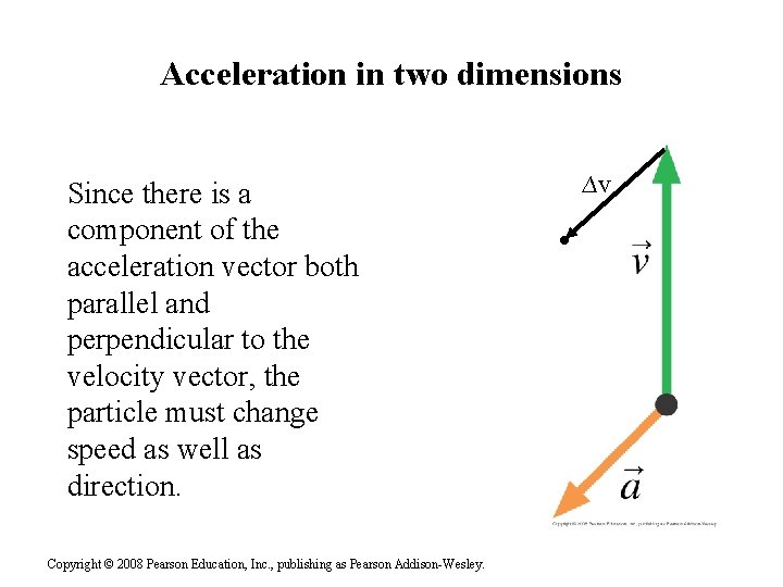 Acceleration in two dimensions Since there is a component of the acceleration vector both