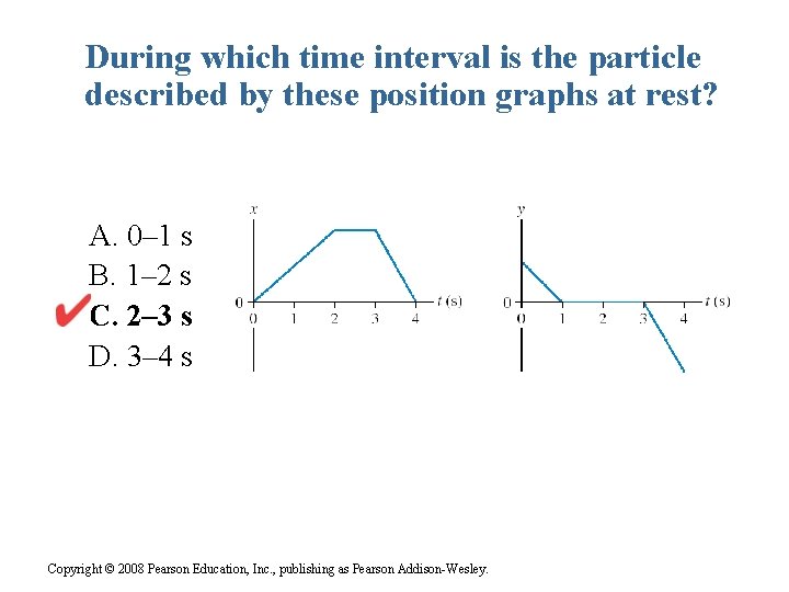 During which time interval is the particle described by these position graphs at rest?