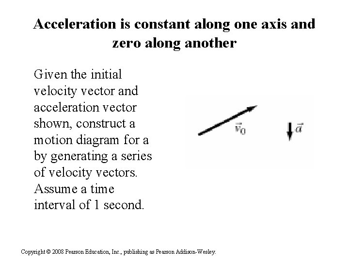 Acceleration is constant along one axis and zero along another Given the initial velocity