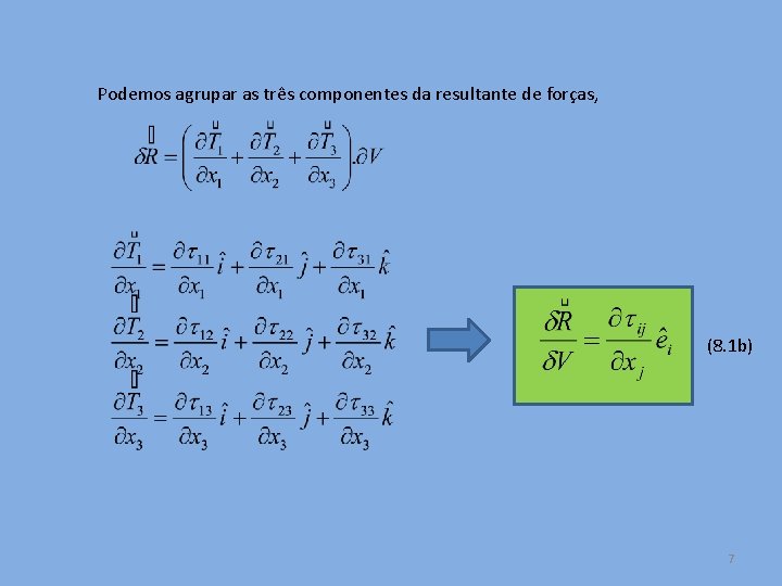 Podemos agrupar as três componentes da resultante de forças, (8. 1 b) 7 