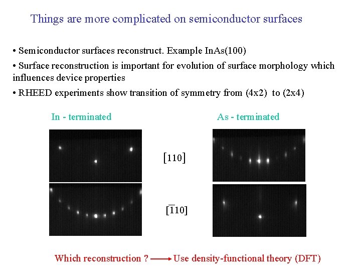 Things are more complicated on semiconductor surfaces • Semiconductor surfaces reconstruct. Example In. As(100)