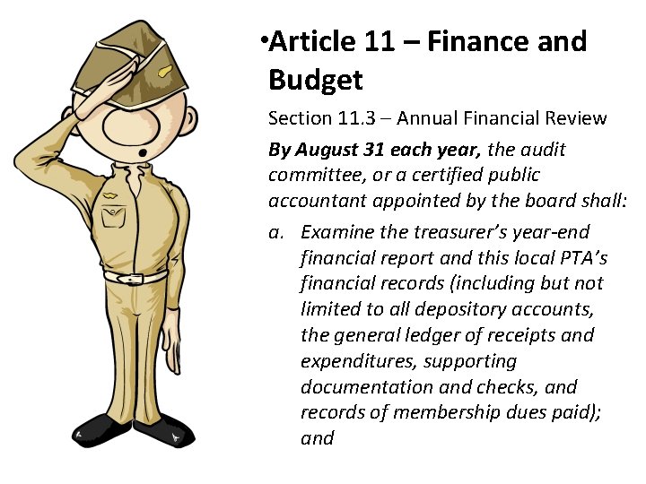  • Article 11 – Finance and Budget Section 11. 3 – Annual Financial