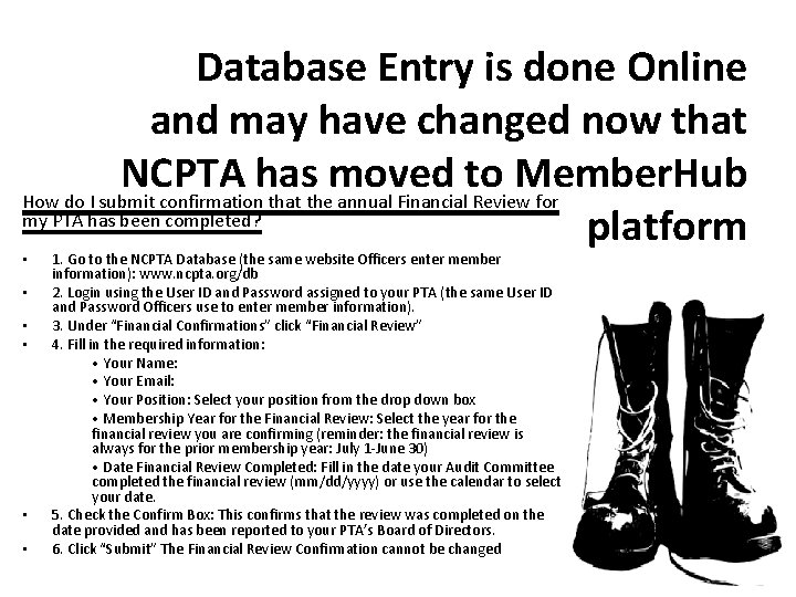 Database Entry is done Online and may have changed now that NCPTA has moved