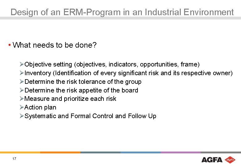 Design of an ERM-Program in an Industrial Environment • What needs to be done?
