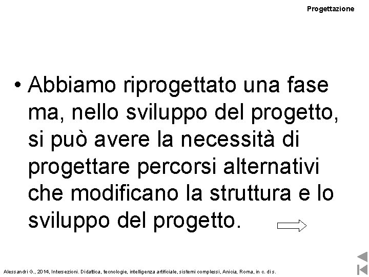 Progettazione • Abbiamo riprogettato una fase ma, nello sviluppo del progetto, si può avere