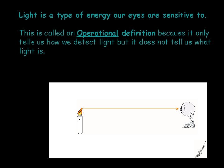 Light is a type of energy our eyes are sensitive to. This is called