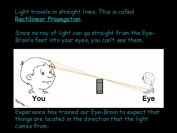 Light travels in straight lines. This is called Rectilinear Propagation. Since no ray of