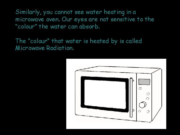 Similarly, you cannot see water heating in a microwave oven. Our eyes are not