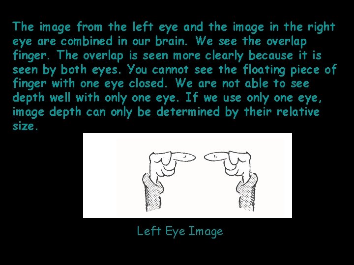 The image from the left eye and the image in the right eye are