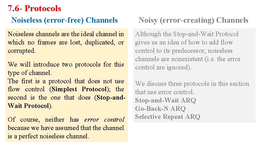 7. 6 - Protocols Noiseless (error-free) Channels Noiseless channels are the ideal channel in