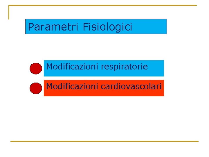Parametri Fisiologici Modificazioni respiratorie Modificazioni cardiovascolari 