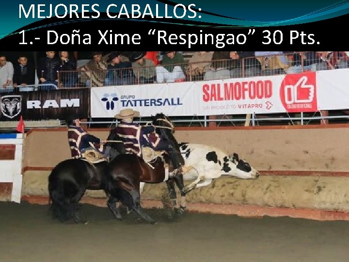 MEJORES CABALLOS: 1. - Doña Xime “Respingao” 30 Pts. 