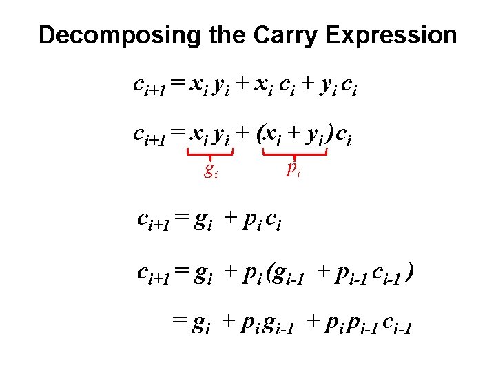 Decomposing the Carry Expression ci+1 = xi yi + xi ci + yi ci