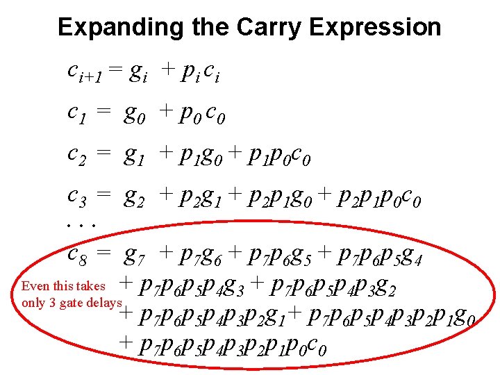 Expanding the Carry Expression ci+1 = gi + pi ci c 1 = g