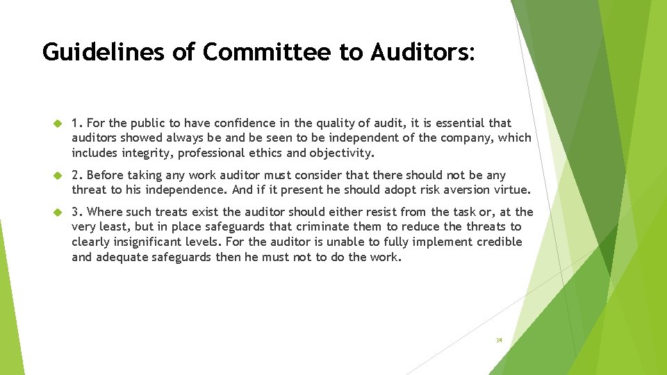 Guidelines of Committee to Auditors: 1. For the public to have confidence in the