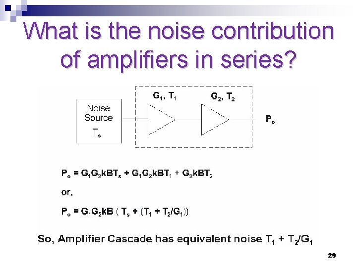 What is the noise contribution of amplifiers in series? 29 