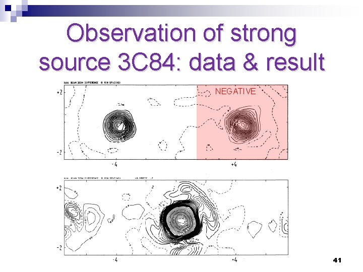 Observation of strong source 3 C 84: data & result NEGATIVE 41 