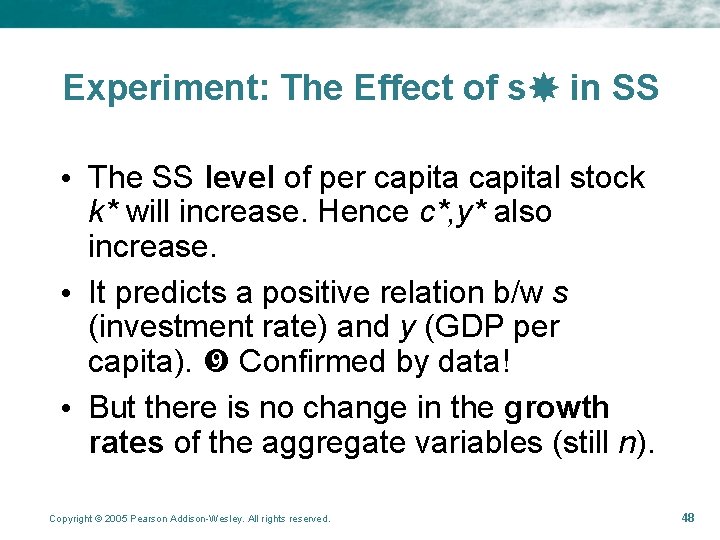 Experiment: The Effect of s in SS • The SS level of per capital