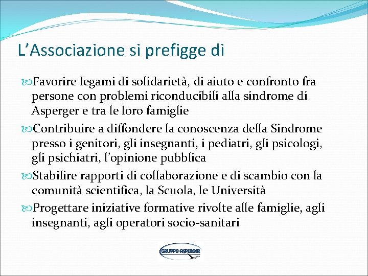 L’Associazione si prefigge di Favorire legami di solidarietà, di aiuto e confronto fra persone