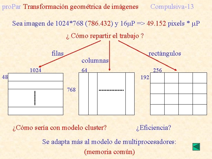 pro. Par Transformación geométrica de imágenes Compulsiva-13 Sea imagen de 1024*768 (786. 432) y