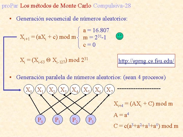 pro. Par Los métodos de Monte Carlo Compulsiva-28 • Generación secuencial de números aleatorios: