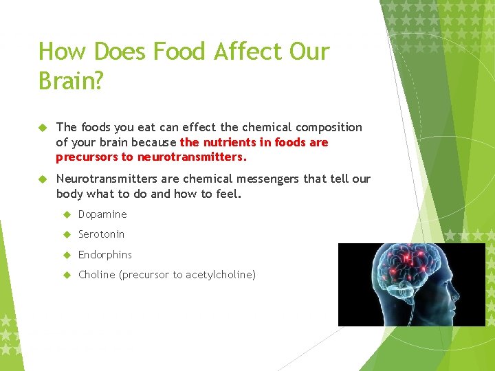 How Does Food Affect Our Brain? The foods you eat can effect the chemical