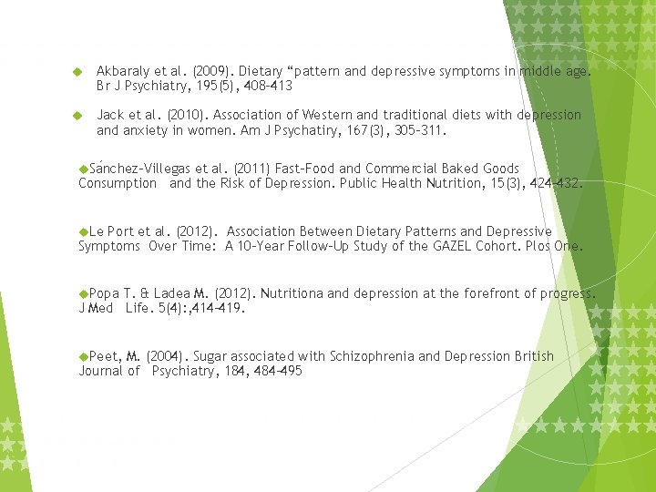  Akbaraly et al. (2009). Dietary “pattern and depressive symptoms in middle age. Br