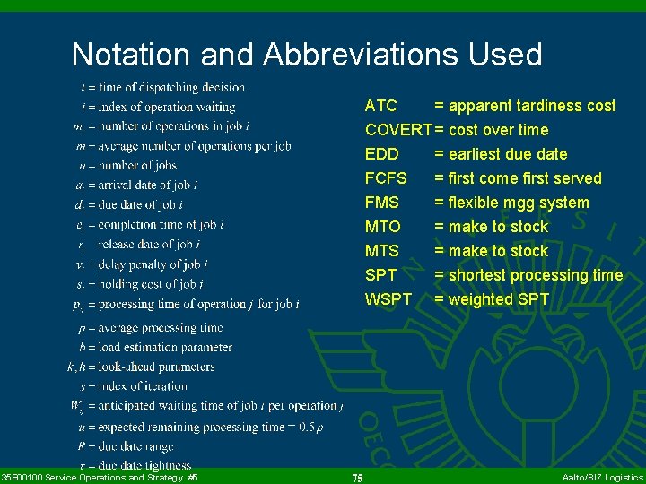 Notation and Abbreviations Used ATC = apparent tardiness cost COVERT = cost over time