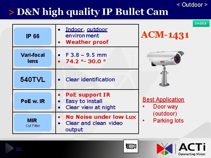 > D&N high quality IP Bullet Cam < Outdoor > INDEX IP 66 •