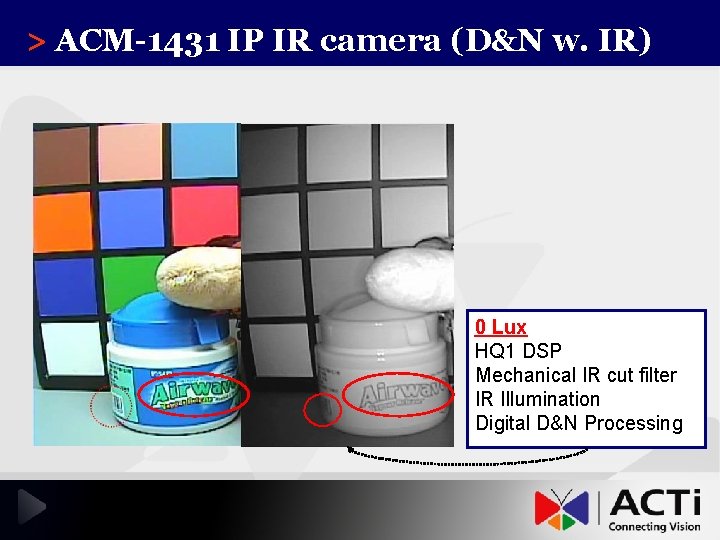 > ACM-1431 IP IR camera (D&N w. IR) 0 Lux HQ 1 DSP Mechanical