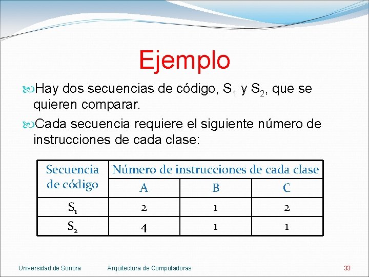 Ejemplo Hay dos secuencias de código, S 1 y S 2, que se quieren