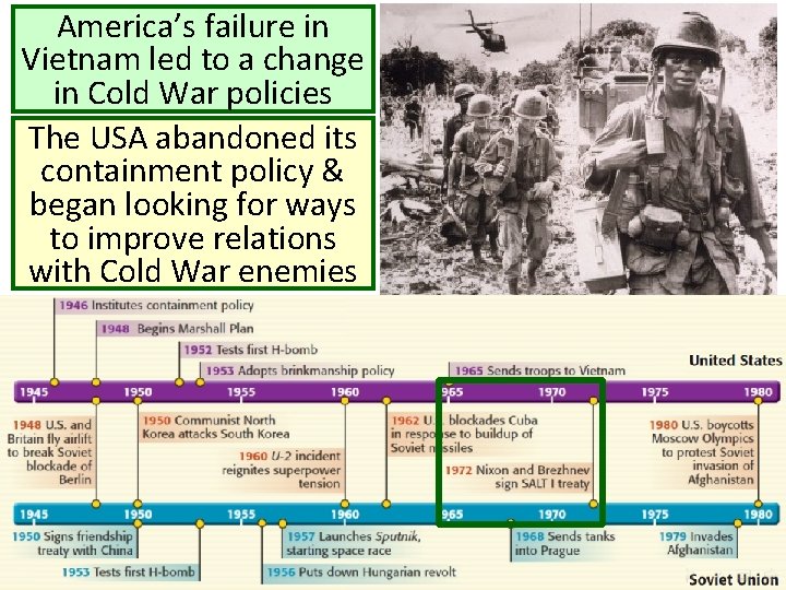 America’s failure in Vietnam led to a change in Cold War policies The USA