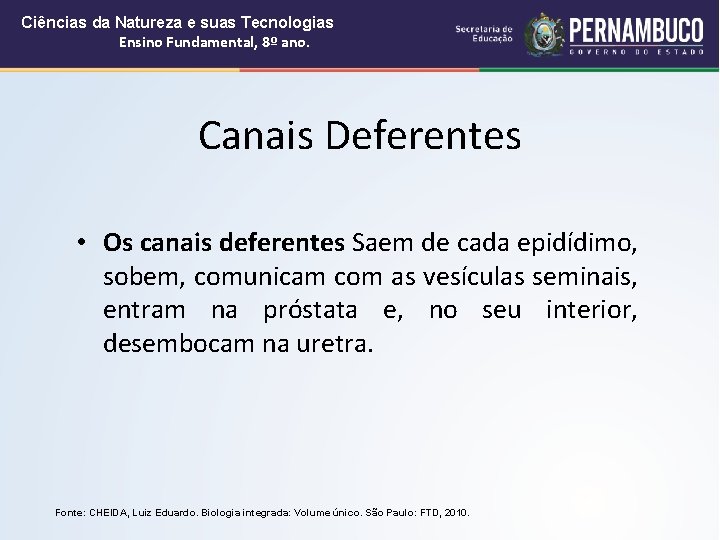 Ciências da Natureza e suas Tecnologias Ensino Fundamental, 8º ano. Canais Deferentes • Os