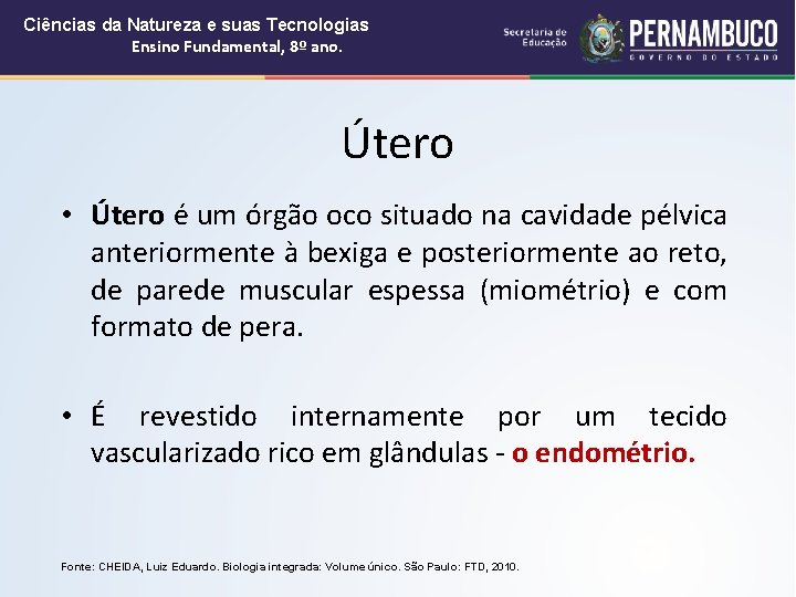 Ciências da Natureza e suas Tecnologias Ensino Fundamental, 8º ano. Útero • Útero é