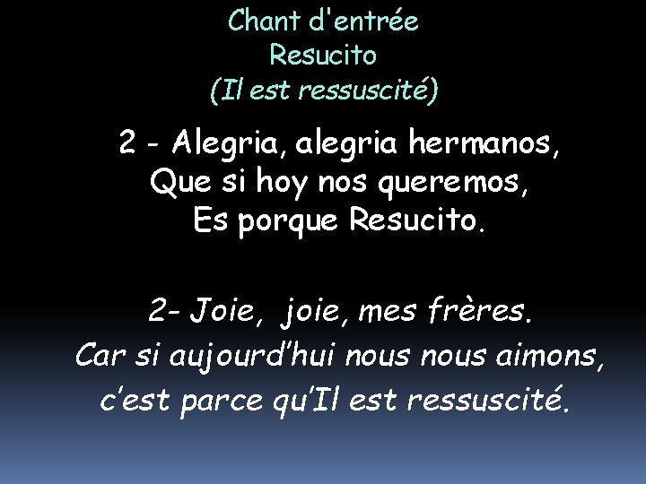 Chant d'entrée Resucito (Il est ressuscité) 2 - Alegria, alegria hermanos, Que si hoy