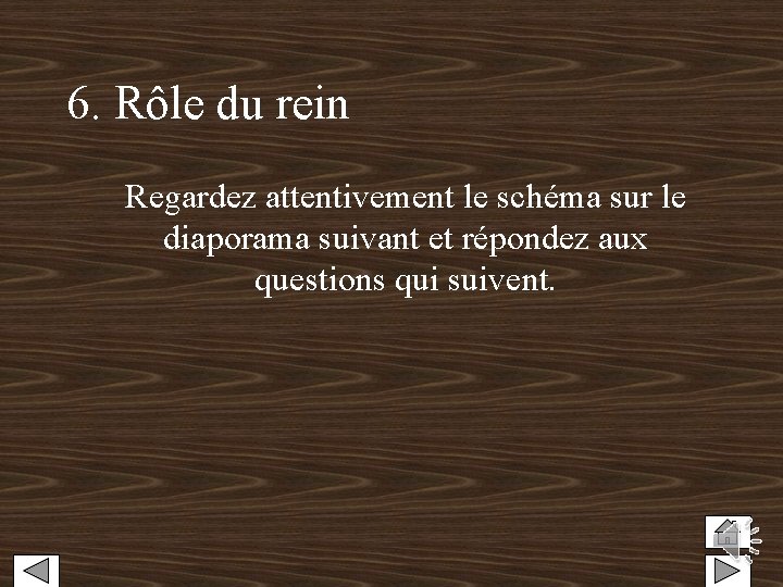 6. Rôle du rein Regardez attentivement le schéma sur le diaporama suivant et répondez