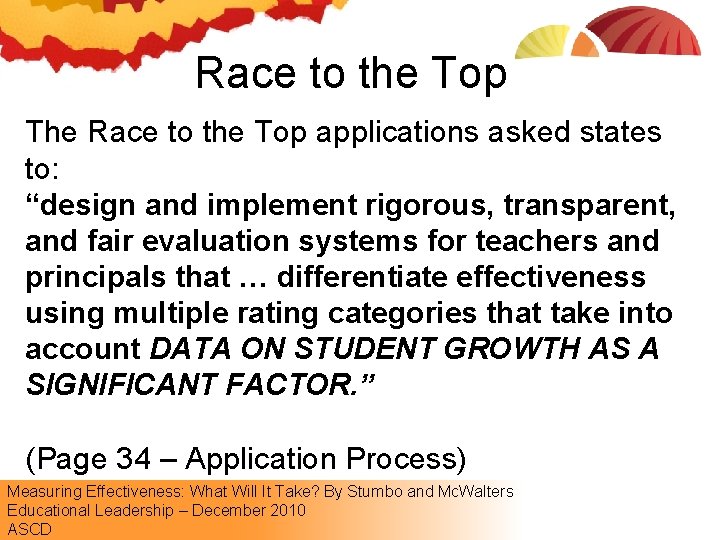 Race to the Top The Race to the Top applications asked states to: “design